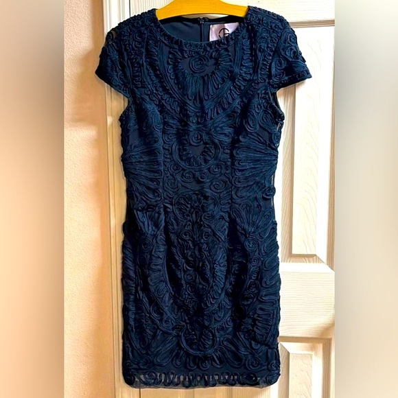 J S Collections Navy Sheath Midi Dress Size 8 - Picture 2 of 12